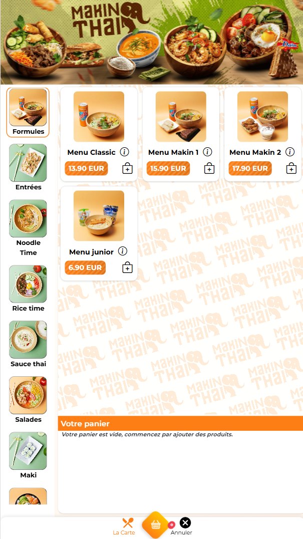 Carte du menu affichée sur une borne de commande Locatouch