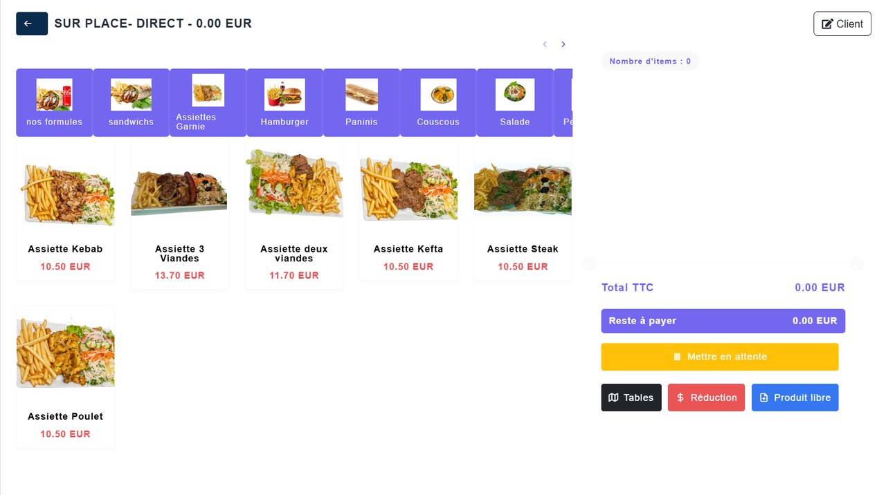 Prise de commande sur le logiciel de caisse Locatouch, avec photos des produits et panier